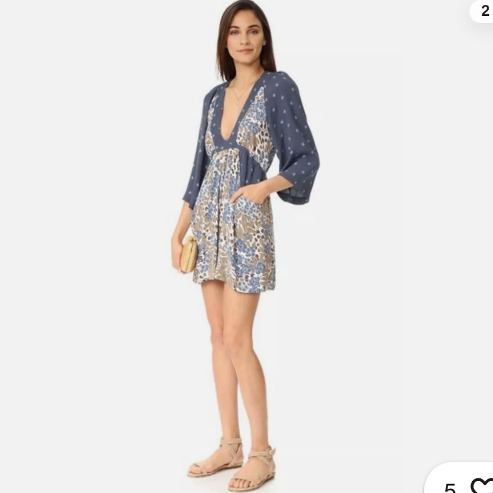 Free People Blue and Beige Mini Dress
